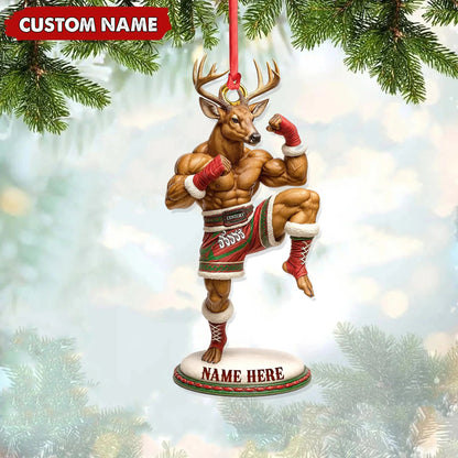 Custom Name Muay Thai Deer Ornament, Funny Boxing Deer Christmas Decoration