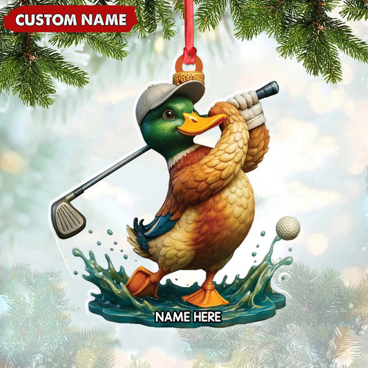 Personalized Acrylic Duck Golf Christmas Ornament - Custom Name Funny Hunter Gift for Golf Lovers