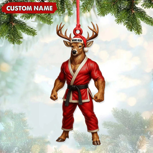 Personalized Karate Deer Ornament, Custom Name Martial Arts Christmas Decoration