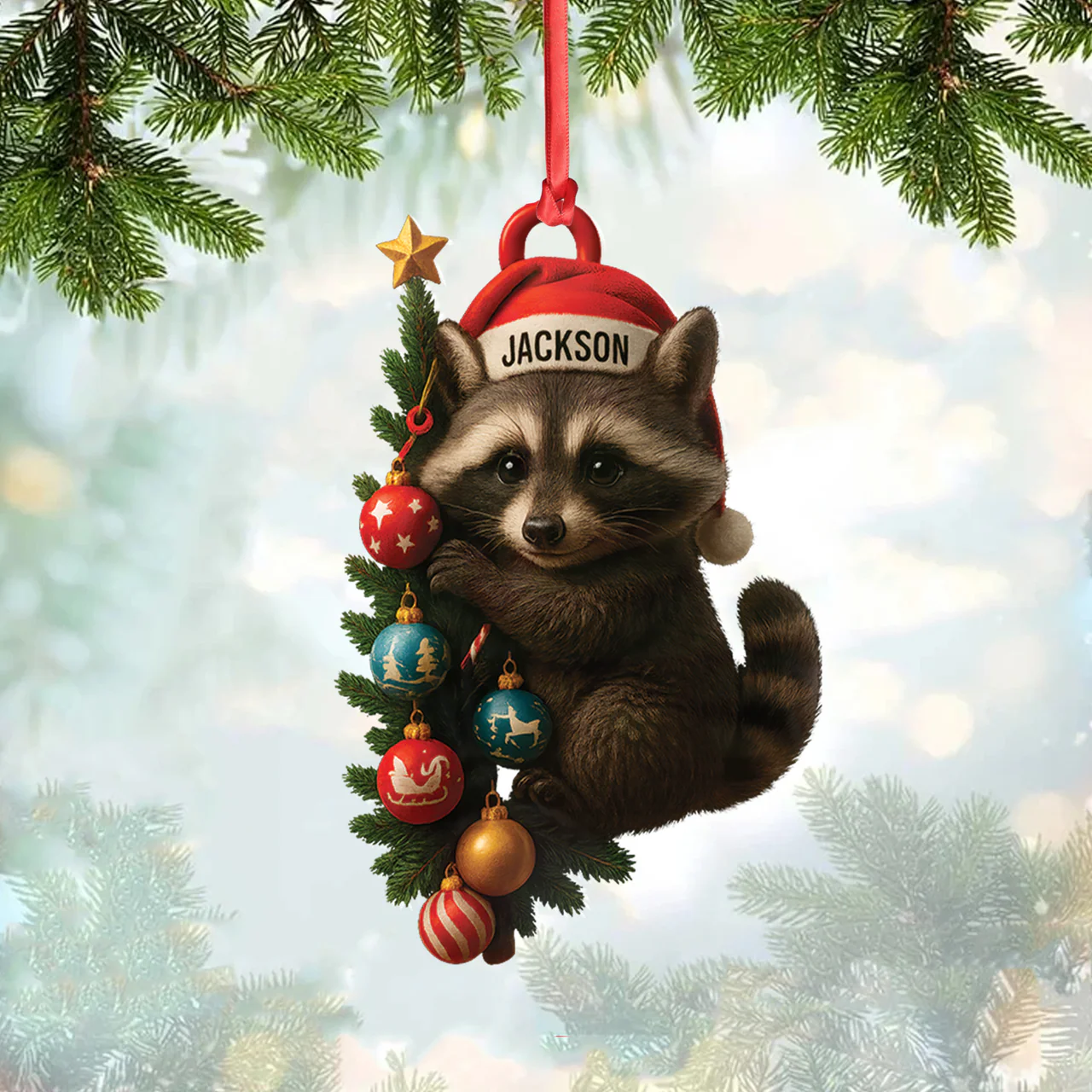 Personalized Raccoon Acrylic Christmas Ornament - Cute Holiday Gift - Perfect Gift for Kids & Animal Lovers