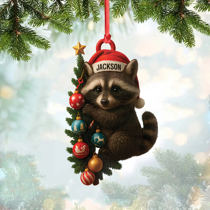 Personalized Raccoon Acrylic Christmas Ornament - Cute Holiday Gift - Perfect Gift for Kids & Animal Lovers