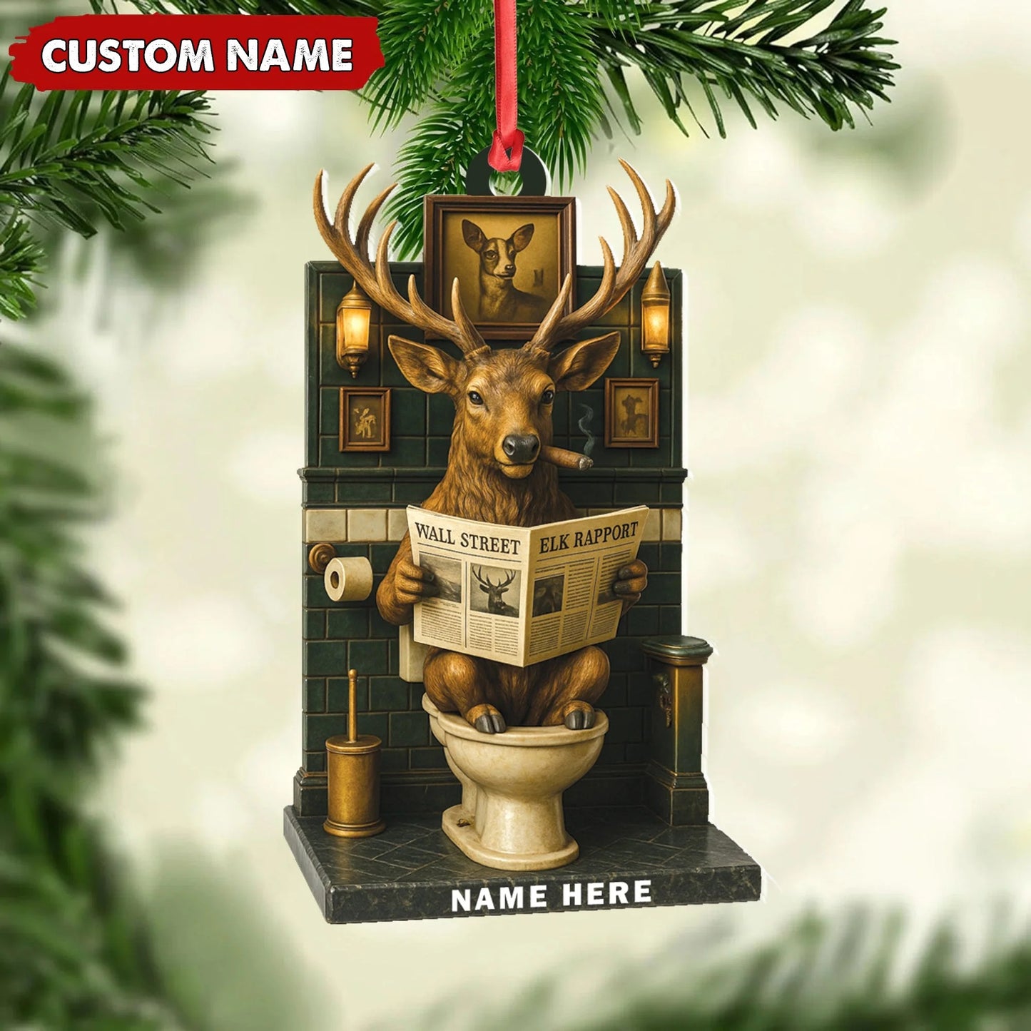 Personalized Acrylic Deer Bathroom Christmas Ornament - Funny Personalized Holiday Decor for Hunters & Wildlife Lovers
