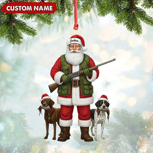 Personalized Santa Hunter Christmas Ornament - Funny Dog Lover Acrylic Holiday Decor