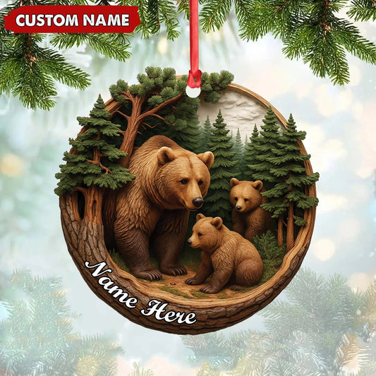 Personalized Bear Family Canvas, Woodland Forest Wall Art, Rustic Nature Home Decor Gift for Animal Lovers