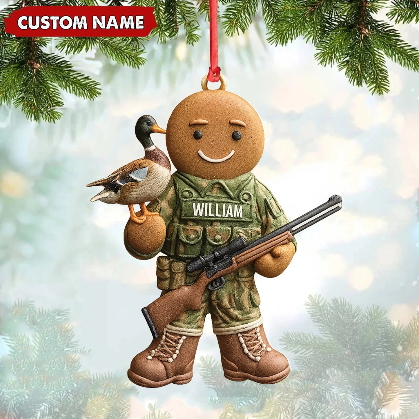 Personalized Hunter Gingerbread Christmas Ornament - Funny Acrylic Holiday Decor Gift