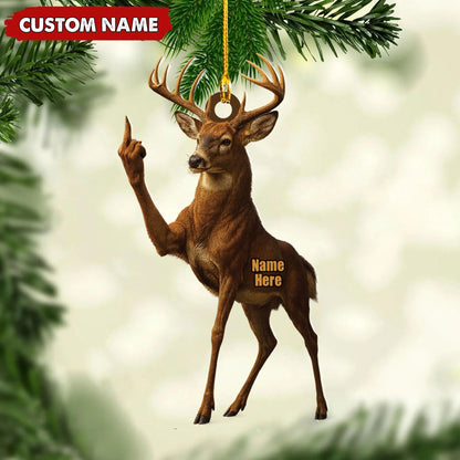 Personalized Funny Deer Buck Fukin' Finger Hunting Acrylic Christmas Ornament Custom Gift for Hunters