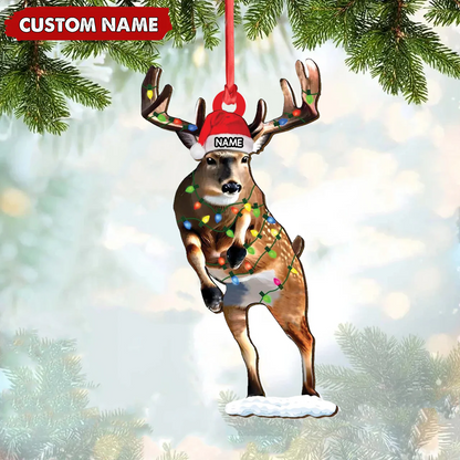Personalized Deer Acrylic Christmas Ornament - Custom Name Buck with Lights Holiday Gift