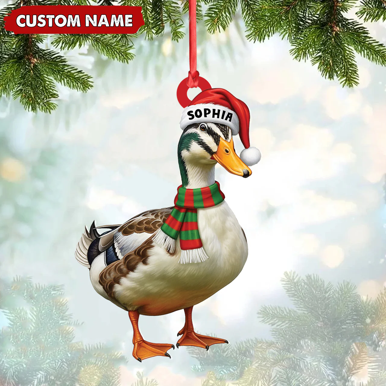 Personalized Duck Acrylic Christmas Ornament - Custom Name Holiday Acrylic Gift for Hunters