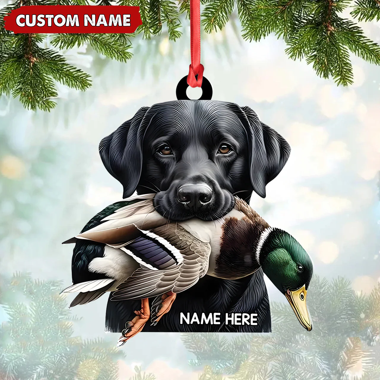 Personalized Hunting Dog Acrylic Ornament - Personalized Labrador Retriever & Duck Christmas Gift