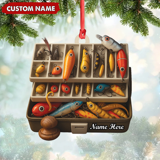 Personalized Fishing Tackle Box Acrylic Ornamen - Custom Name Christmas Ornament for Fishermen, Anglers & Outdoor Lovers