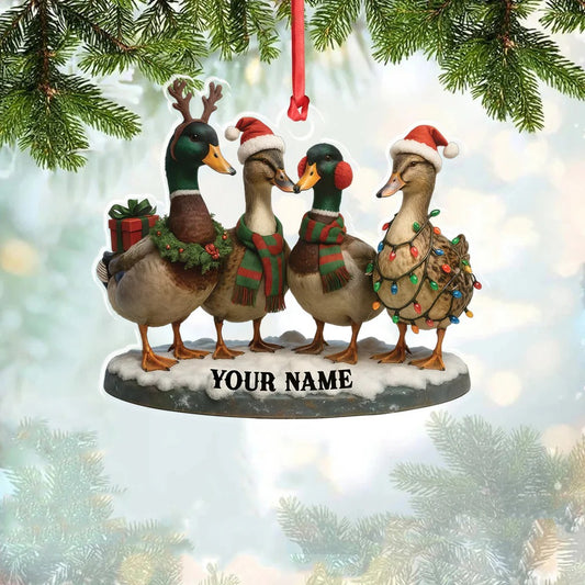 Custom Name Duck Family Ornament, Mallard Christmas Decor