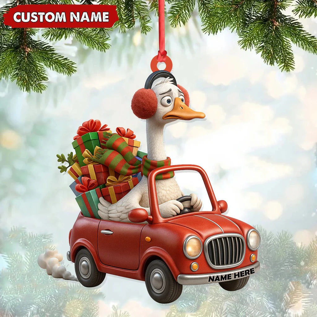 Personalized Funny Goose Driving Car Acrylic Christmas Ornament - 3D Christmas Decor Gift for Hunters & Outdoorsmen