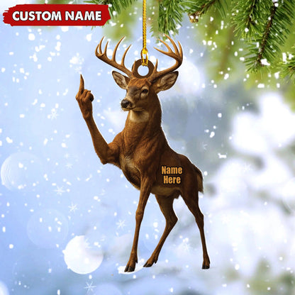 Personalized Funny Deer Buck Fukin' Finger Hunting Acrylic Christmas Ornament Custom Gift for Hunters