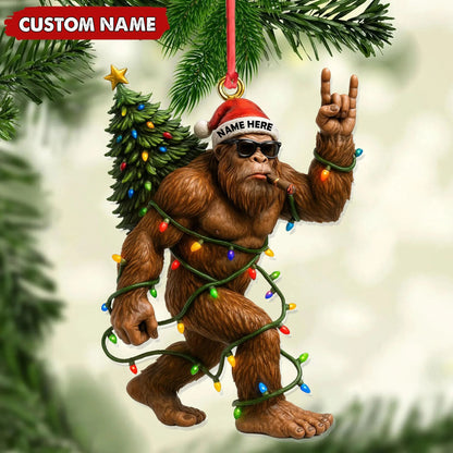 Personalized Bigfoot Christmas Ornament, Custom Name Funny Holiday Gift for Hunters