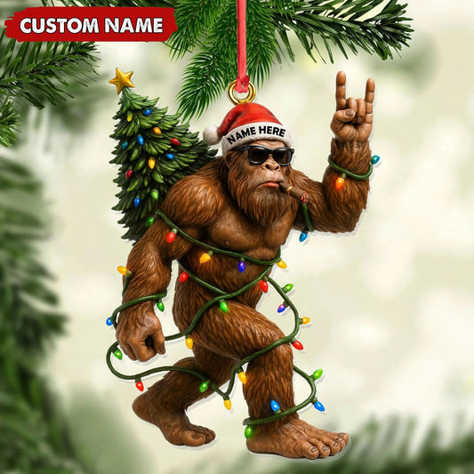 Personalized Bigfoot Christmas Ornament, Custom Name Funny Holiday Gift for Hunters