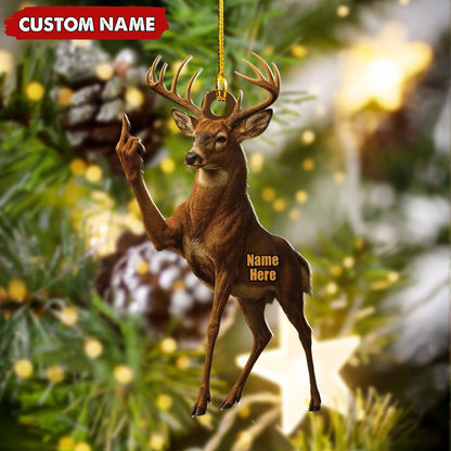 Personalized Funny Deer Buck Fukin' Finger Hunting Acrylic Christmas Ornament Custom Gift for Hunters