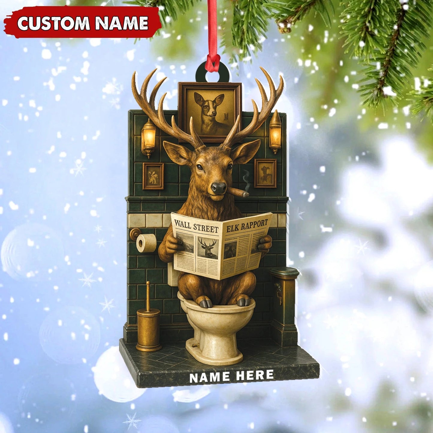 Personalized Acrylic Deer Bathroom Christmas Ornament - Funny Personalized Holiday Decor for Hunters & Wildlife Lovers