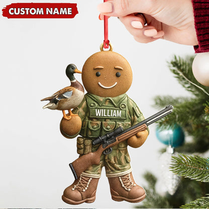 Personalized Hunter Gingerbread Christmas Ornament - Funny Acrylic Holiday Decor Gift