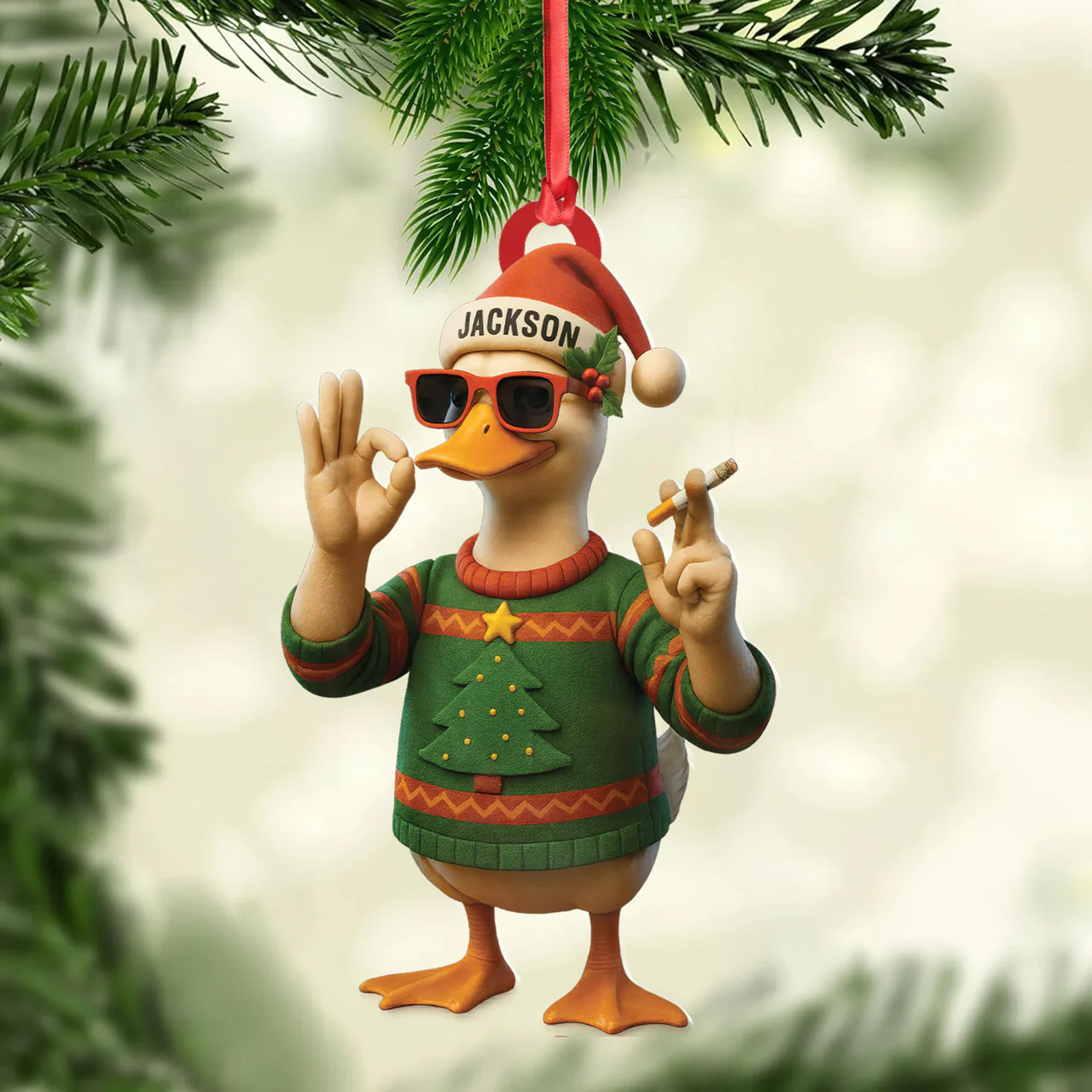 Personalized Funny Cool Duck Acrylic Christmas Ornament - Custom Name Xmas Decor, Unique Holiday Ornament for Hunter or Friend