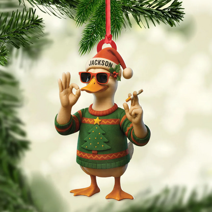 Personalized Funny Cool Duck Acrylic Christmas Ornament - Custom Name Xmas Decor, Unique Holiday Ornament for Hunter or Friend