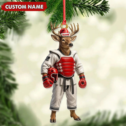 Custom Name Deer Karate Ornament, Taekwondo Christmas Gift Decor