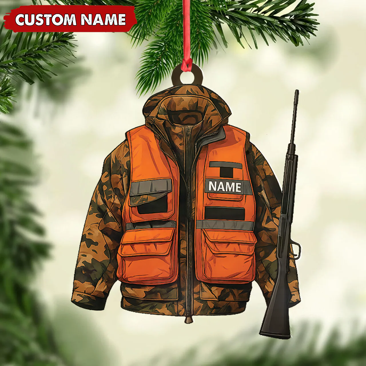 Personalized Hunter Ornament - Custom Camo Jacket Christmas Decoration for Men & Hunters