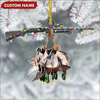 Personalized Duck Hunting Acrylic Christmas Ornament - Custom Name Shotgun Gift For Hunters