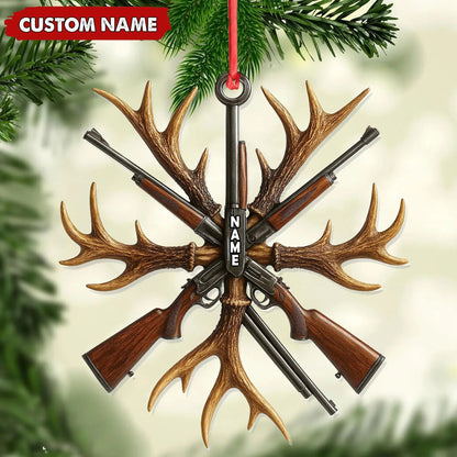 Custom Name Hunting Ornament, Antlers and Rifles Christmas Decor for Hunters