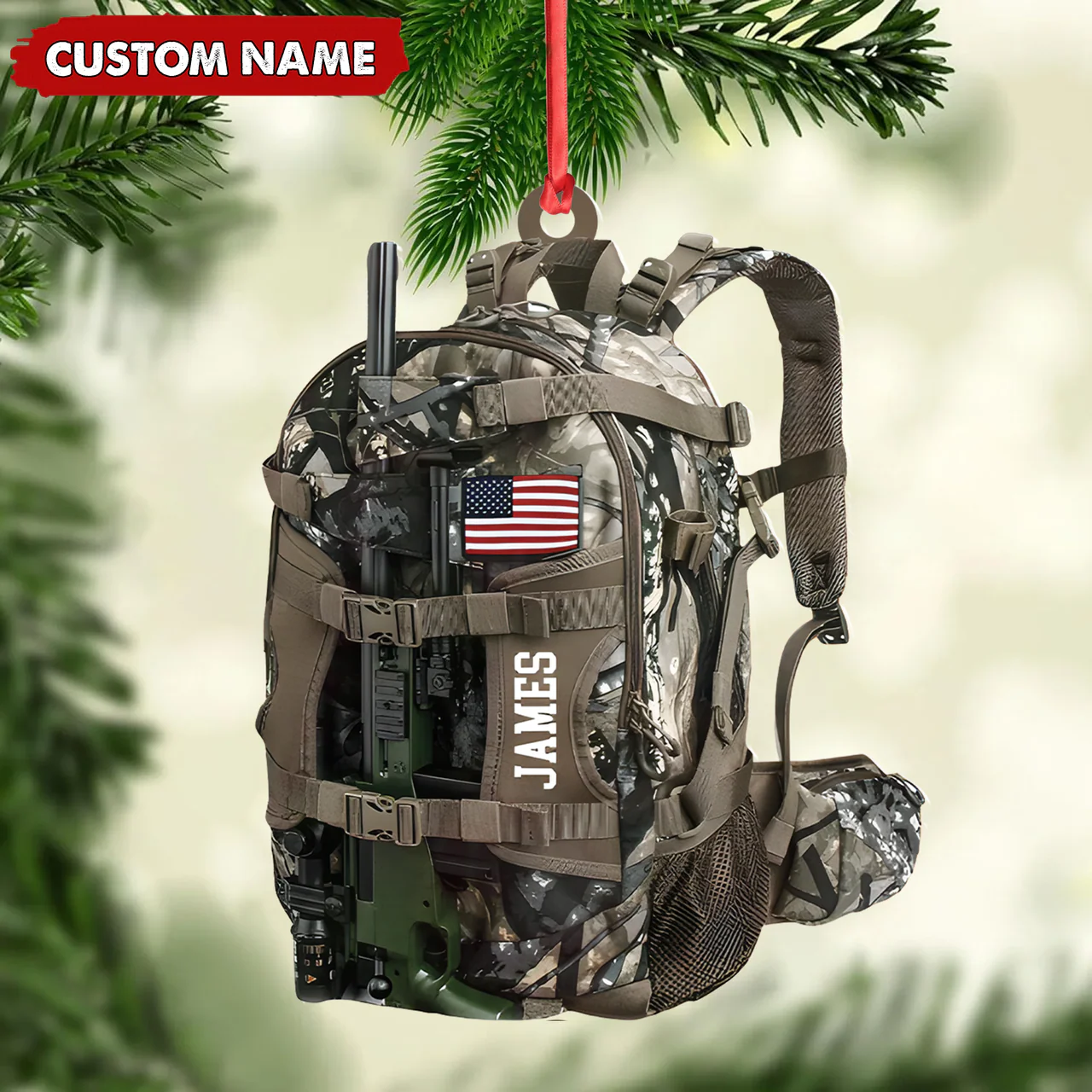 Custom Hunting Backpack Acrylic Ornament - Personalized Tactical Gift for Hunters & Veterans