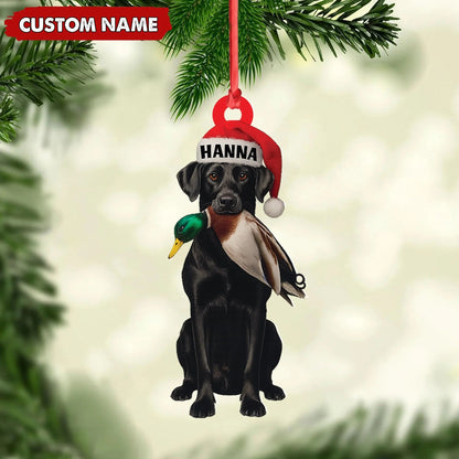 Personalized Hunting Dog Christmas Ornament with Duck - Custom Name Lab Retriever Holiday Decor