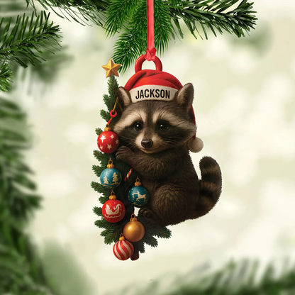 Personalized Raccoon Acrylic Christmas Ornament - Cute Holiday Gift - Perfect Gift for Kids & Animal Lovers