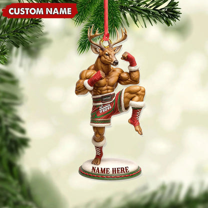 Custom Name Muay Thai Deer Ornament, Funny Boxing Deer Christmas Decoration