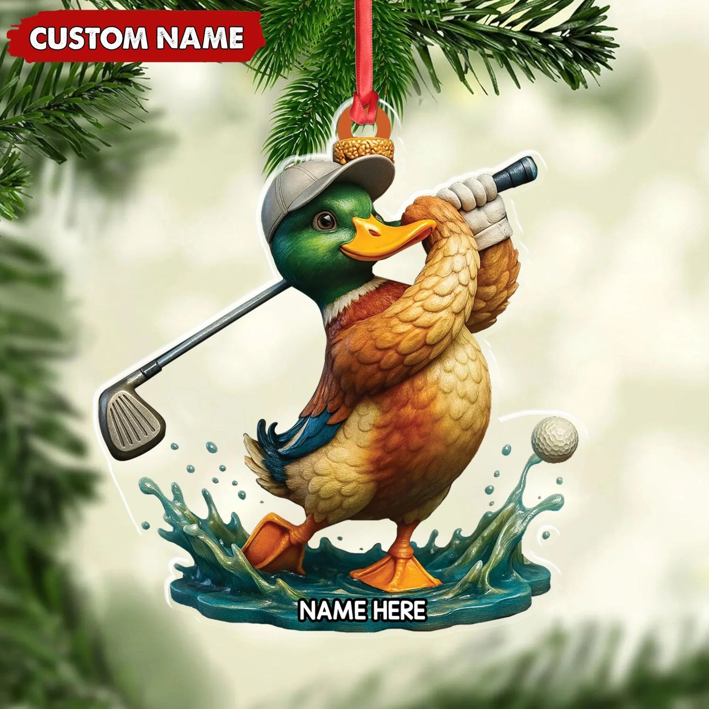 Personalized Acrylic Duck Golf Christmas Ornament - Custom Name Funny Hunter Gift for Golf Lovers