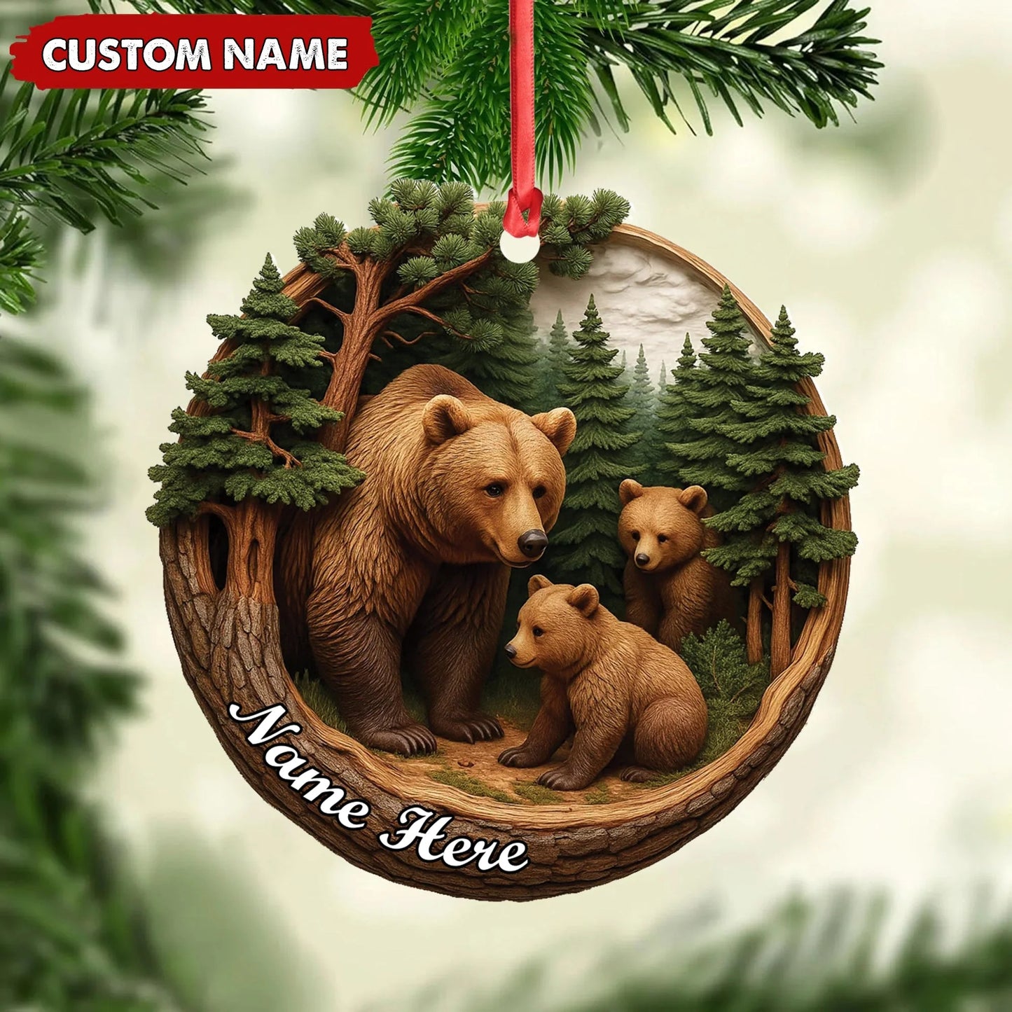 Personalized Bear Family Canvas, Woodland Forest Wall Art, Rustic Nature Home Decor Gift for Animal Lovers