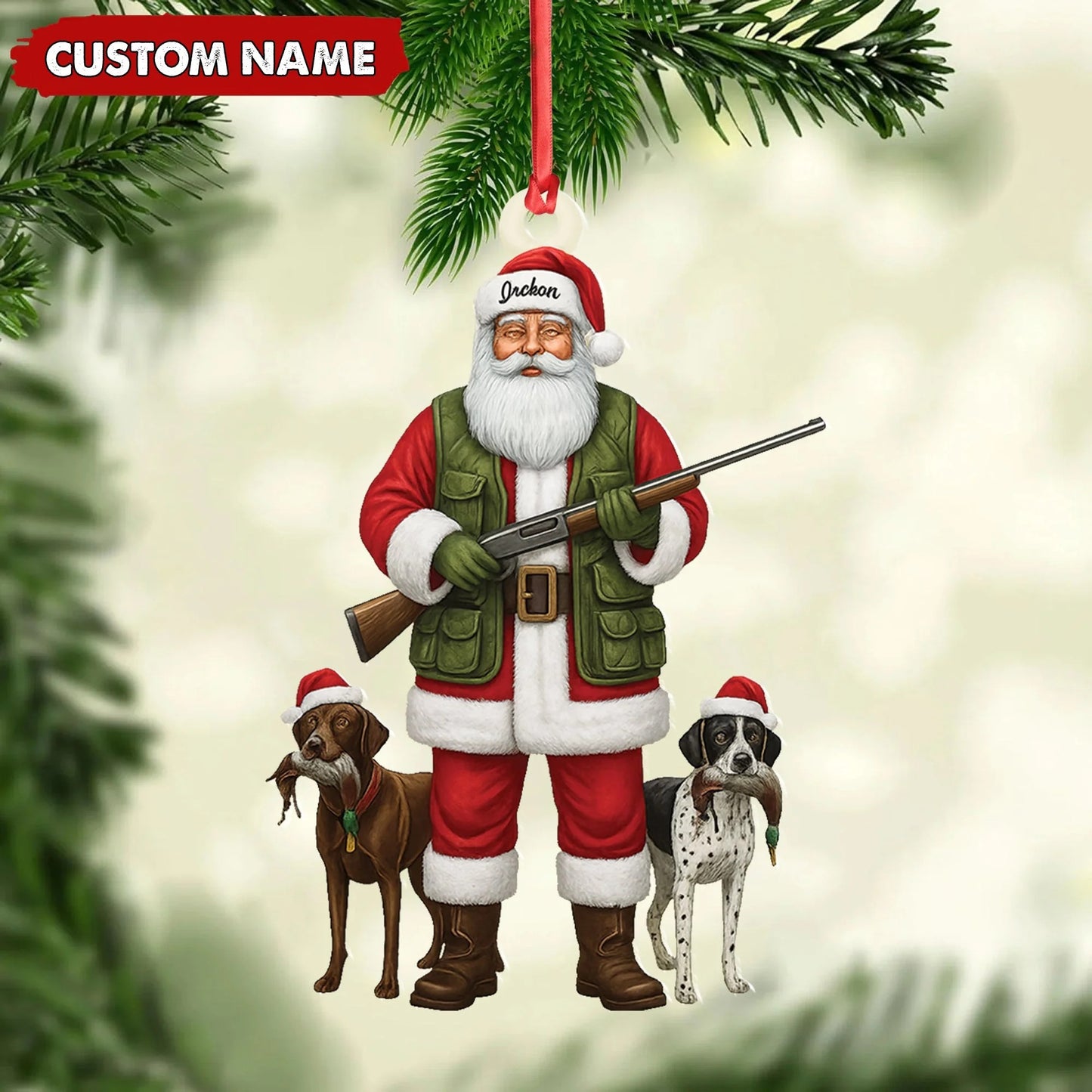 Personalized Santa Hunter Christmas Ornament - Funny Dog Lover Acrylic Holiday Decor