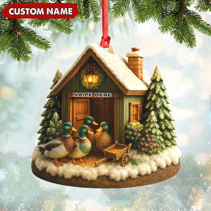 Personalized Acrylic Mallard Duck Family Christmas Ornament - Rustic Holiday Cabin Decor for Nature & Wildlife Lovers