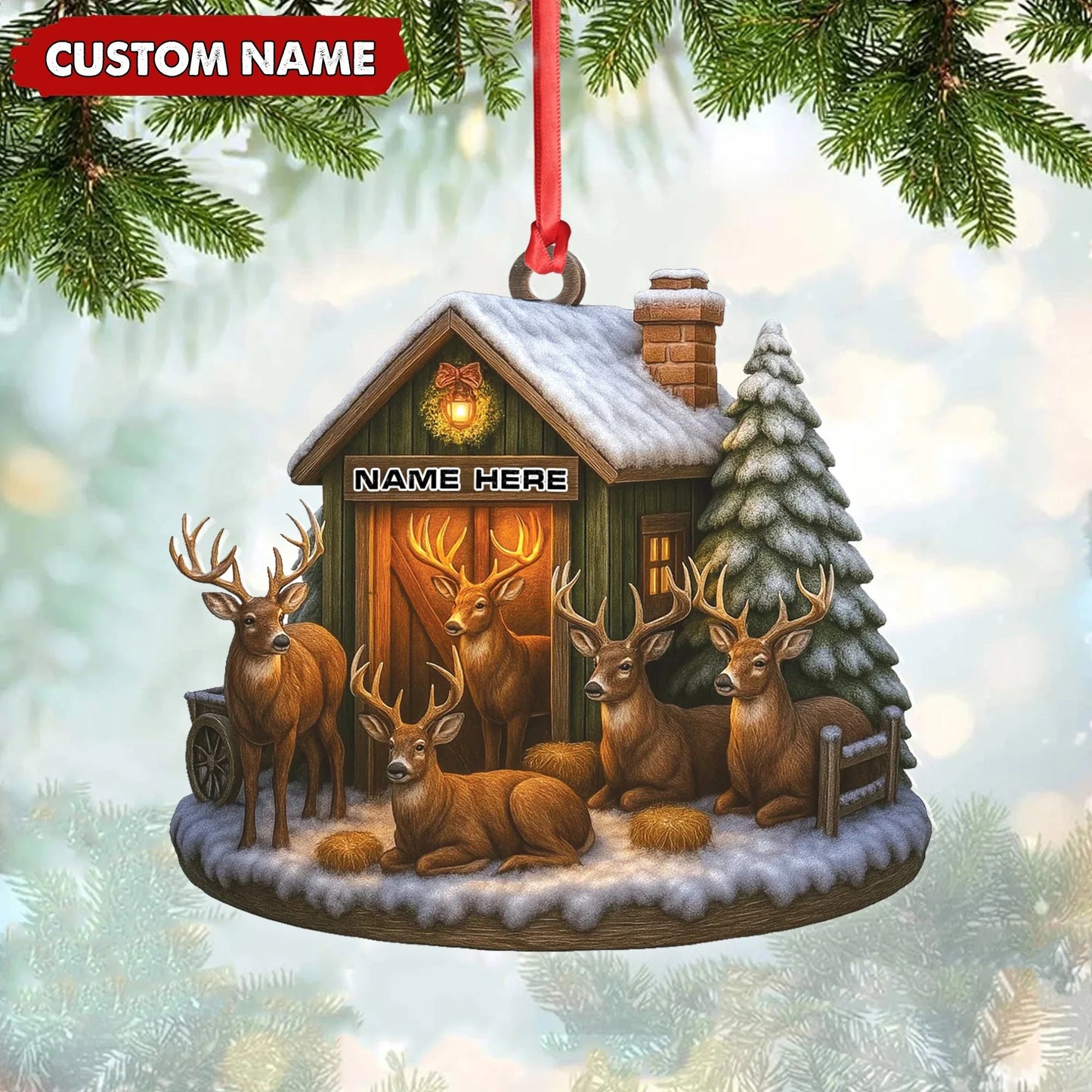 Personalized Acrylic Bison Christmas Ornament - Custom Buffalo Barn Holiday Decor