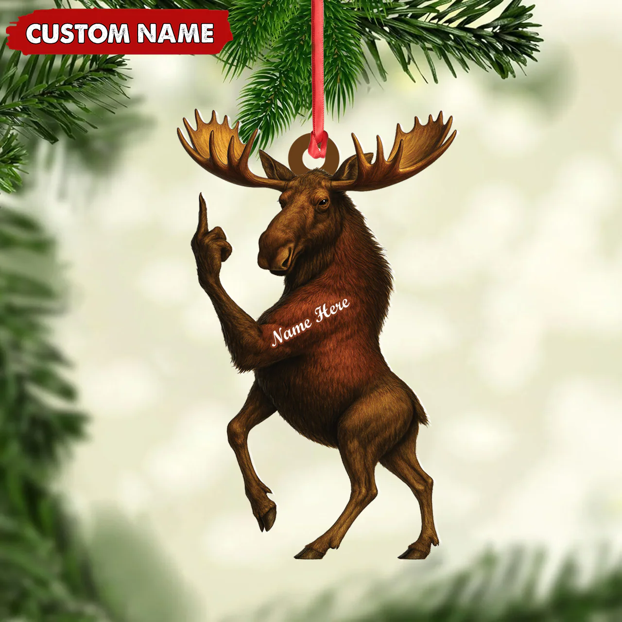 Personalized Funny Moose Acrylic Christmas Ornament - Custom Decoration Holiday Gift for Hunters