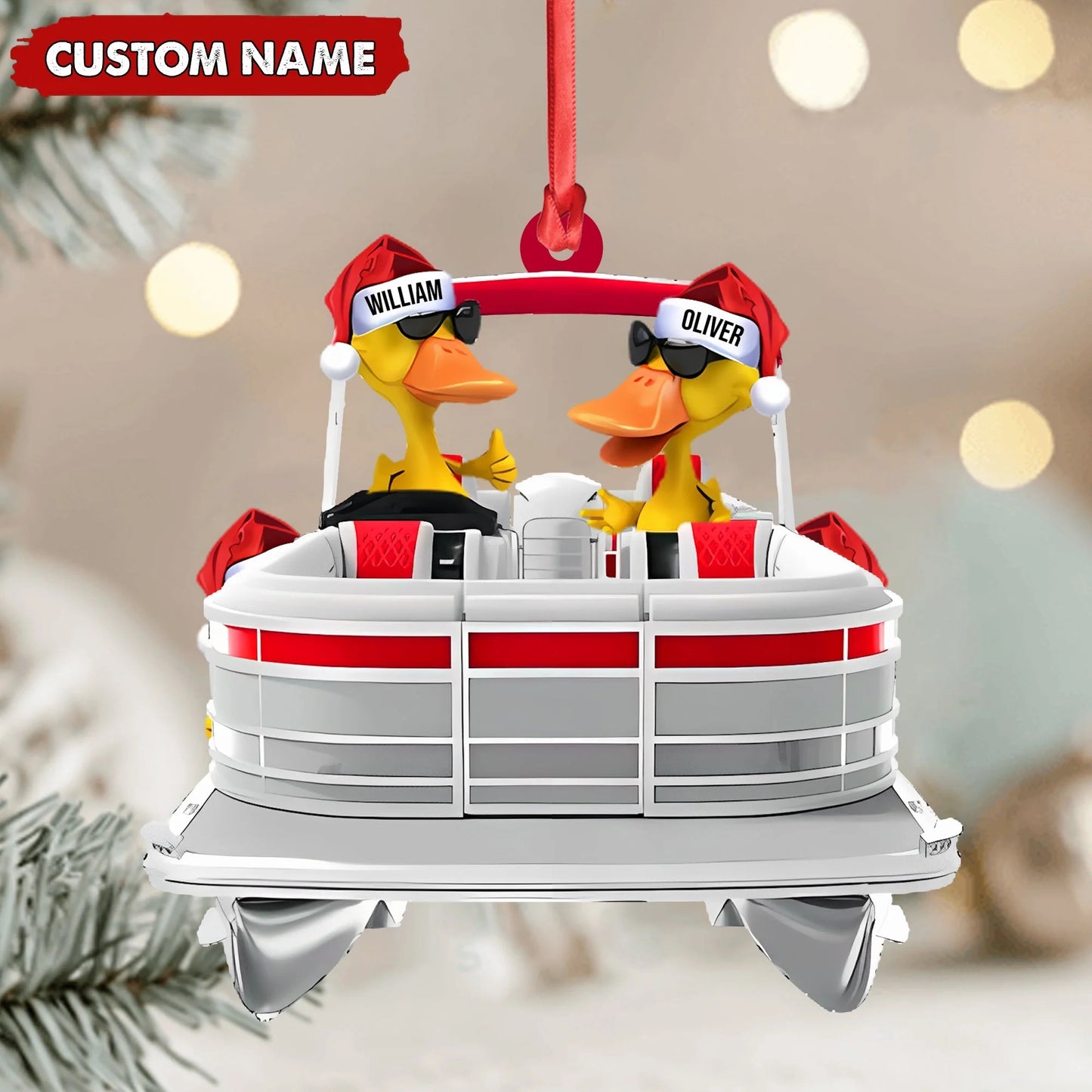 Personalized Funny Ducks Acrylic Christmas Ornament, Family Boat Xmas Gift for Friends & Hunters
