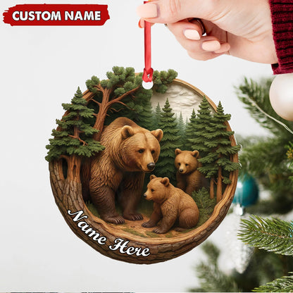 Personalized Bear Family Canvas, Woodland Forest Wall Art, Rustic Nature Home Decor Gift for Animal Lovers