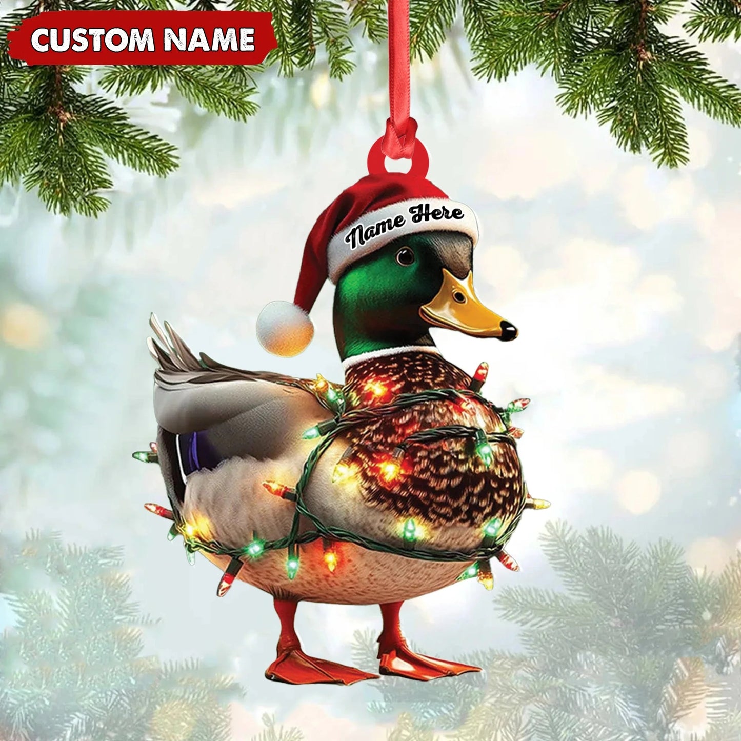 Personalized Duck Acrylic Christmas Ornament Funny Custom Hunting Tree Decoration For Hunters