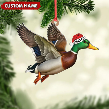 Personalized Flying Duck Acrylic Ornament - Custom Name Christmas Acrylic Gift for Hunters