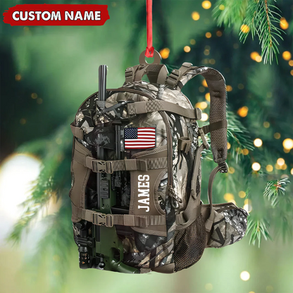 Custom Hunting Backpack Acrylic Ornament - Personalized Tactical Gift for Hunters & Veterans