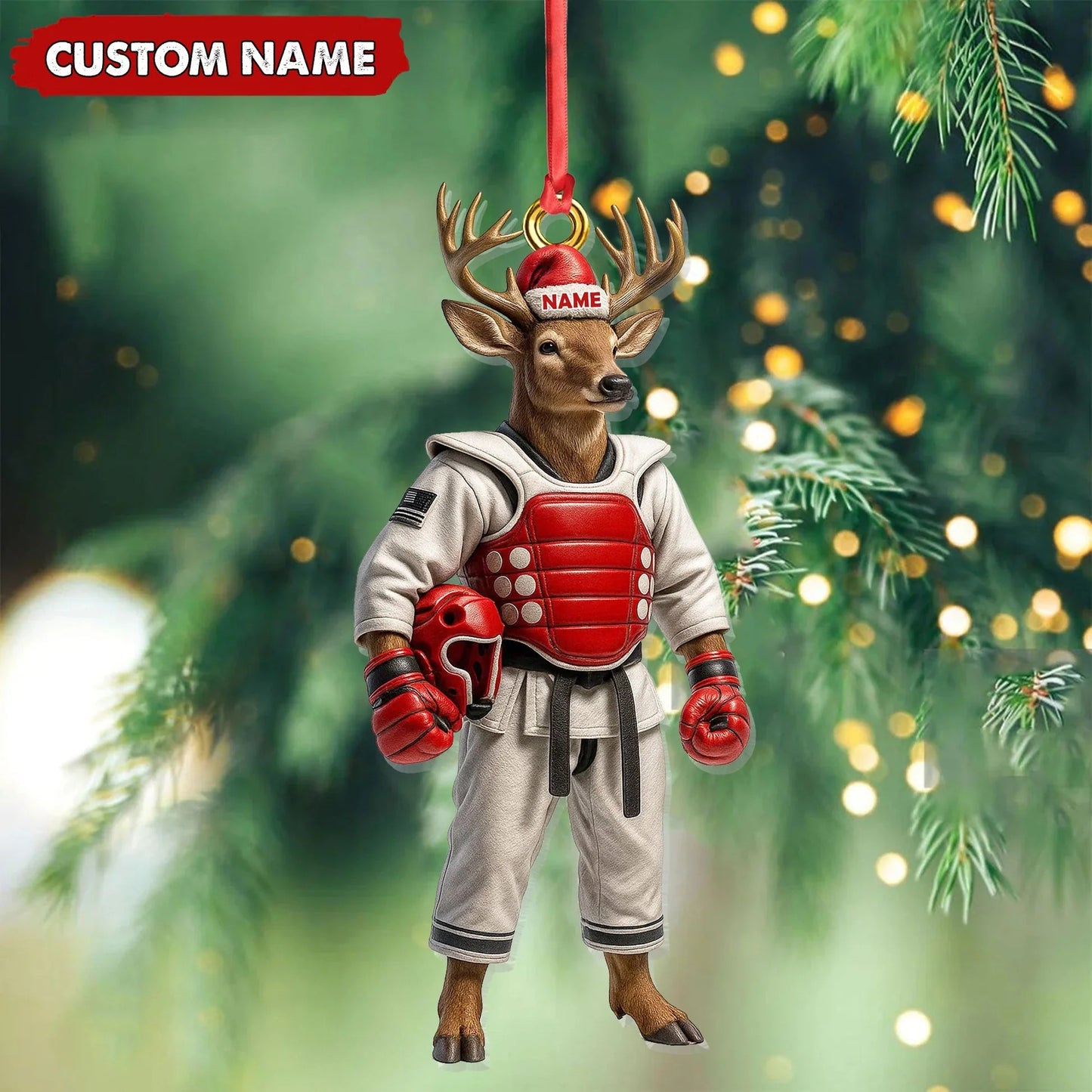 Custom Name Deer Karate Ornament, Taekwondo Christmas Gift Decor