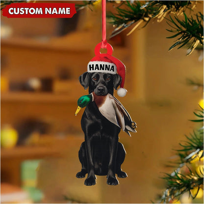Personalized Hunting Dog Christmas Ornament with Duck - Custom Name Lab Retriever Holiday Decor