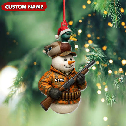 ersonalized Duck Hunter Snowman Ornament, Custom Name Christmas Decoration for Hunters