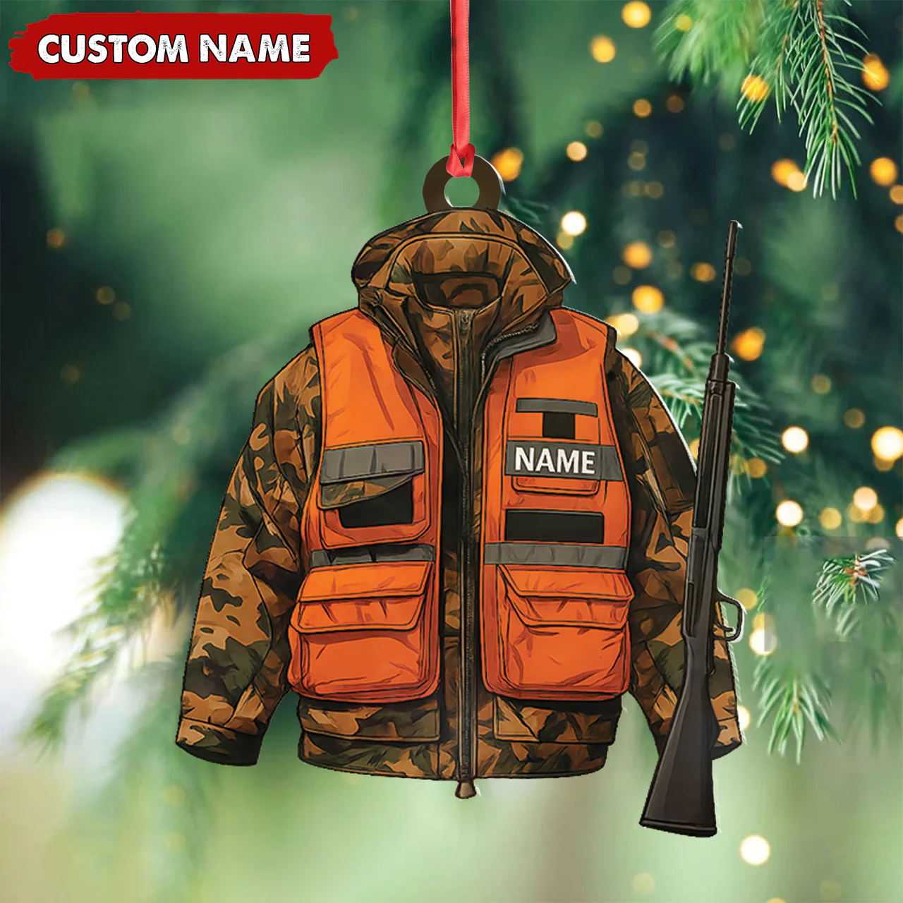 Personalized Hunter Ornament - Custom Camo Jacket Christmas Decoration for Men & Hunters