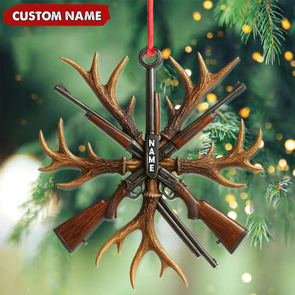 Custom Name Hunting Ornament, Antlers and Rifles Christmas Decor for Hunters