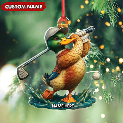 Personalized Acrylic Duck Golf Christmas Ornament - Custom Name Funny Hunter Gift for Golf Lovers