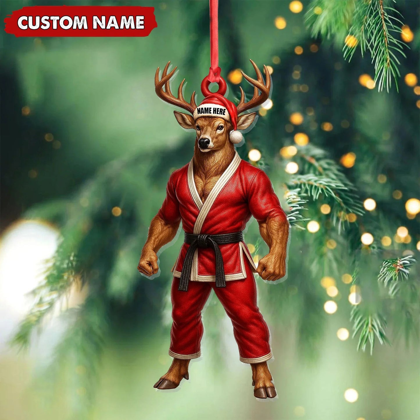 Personalized Karate Deer Ornament, Custom Name Martial Arts Christmas Decoration